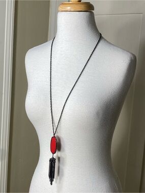 Kendra Scott Red & Gunmetal Gray Rayne Tassel Pendant Necklace